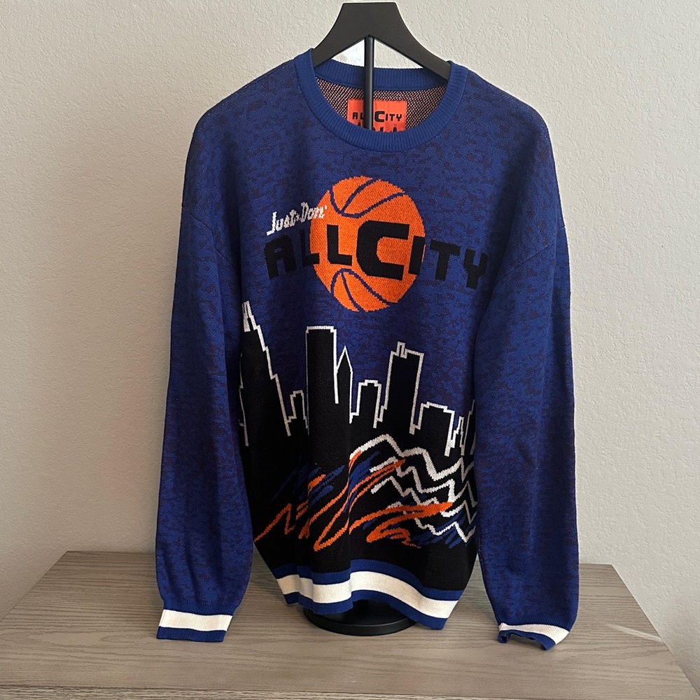Just Don All City Blue and Orange Crewneck Sweater